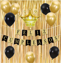 Set de decoración feliz cumpleaños negro y dorado 13pcs