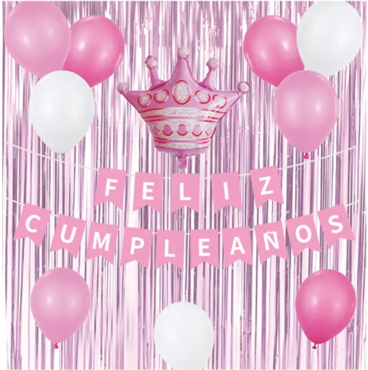 Set de decoración feliz cumpleaños rosa y blanco 13pcs