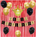 Set de decoración feliz cumpleaños rojo, dorado y negro 13pcs
