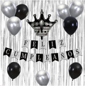 Set de decoración feliz cumpleaños negro y plateado 13pcs