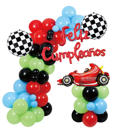 Set con arco de globos F1 feliz cumpleaños 58pcs