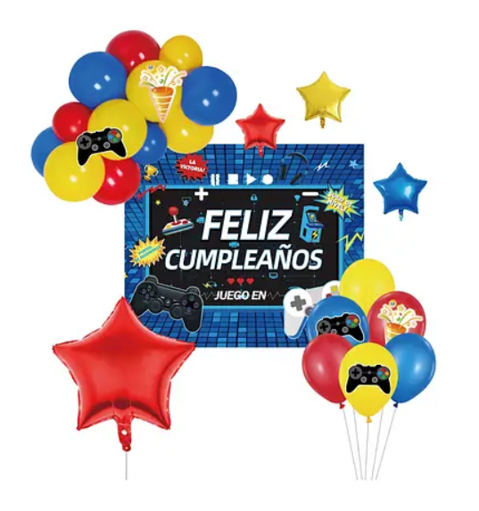 Set de globos látex con fondo de video juego 27pcs
