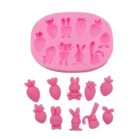 Molde silicona conejos y zanahorias