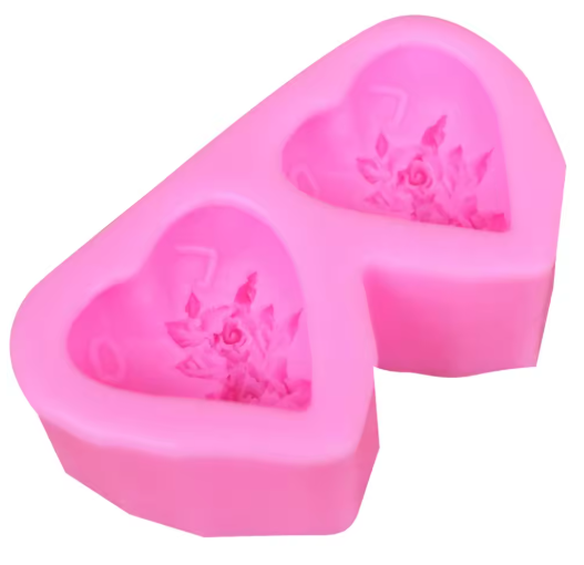 Molde silicona corazones con flores