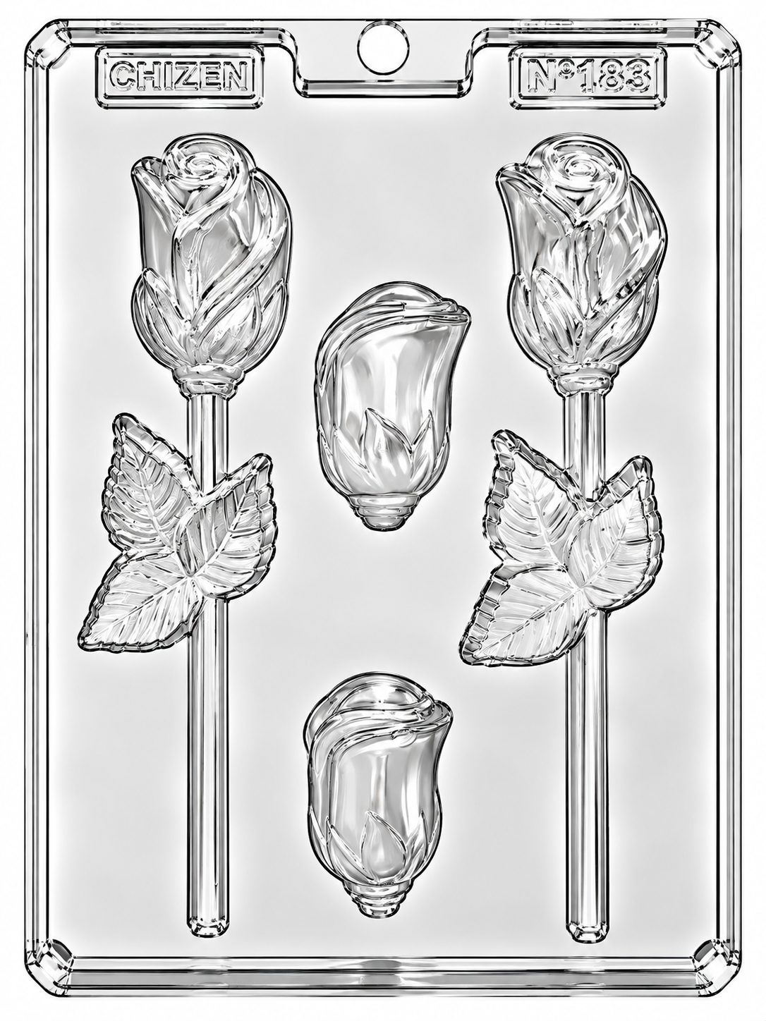 Molde plástico transparente rosa con tallo 4 cavidades 21x4 cm N188