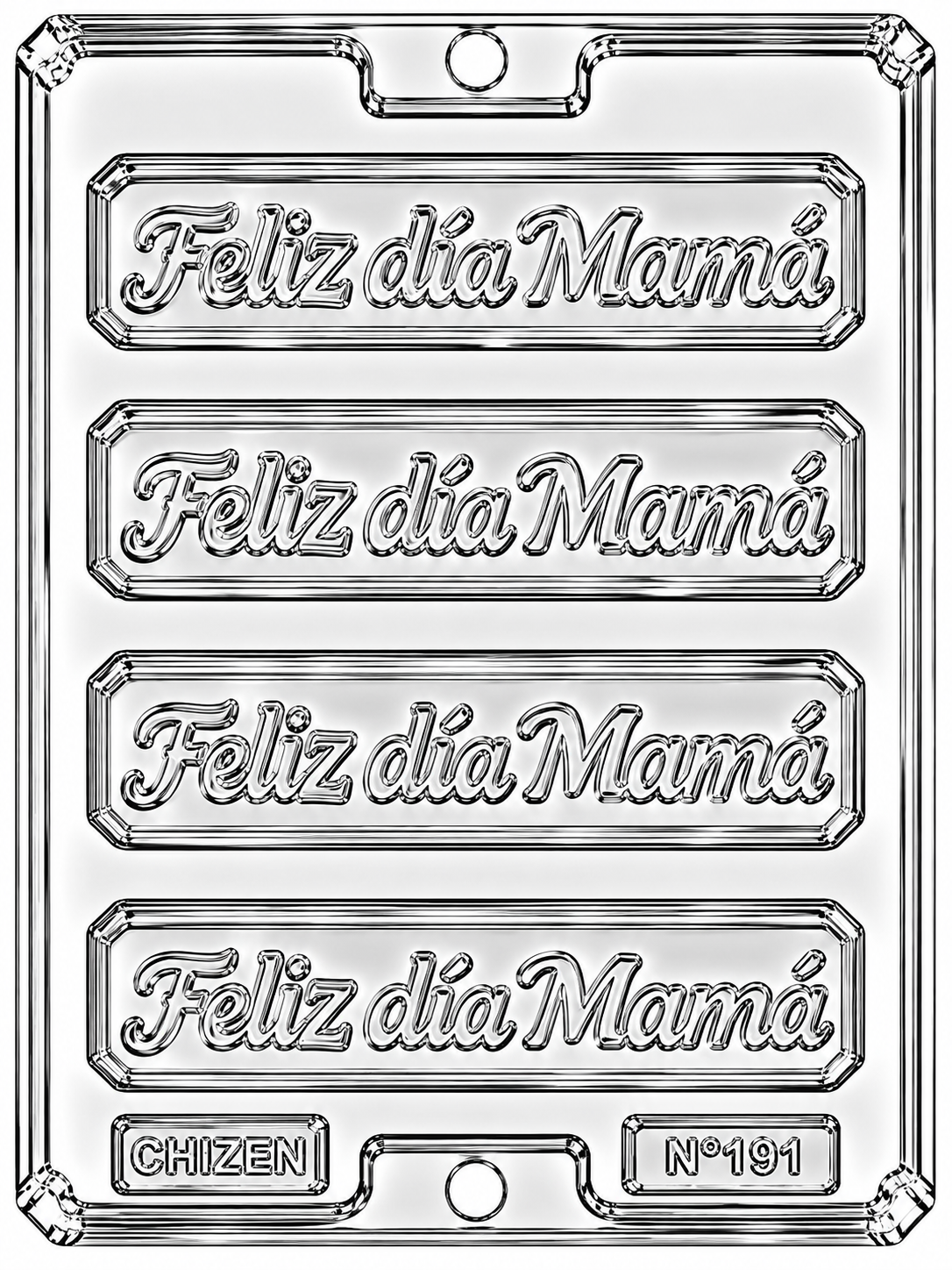 Molde plástico transparente placa Feliz Día Mamá 5 cavidades 13.5x3 N116