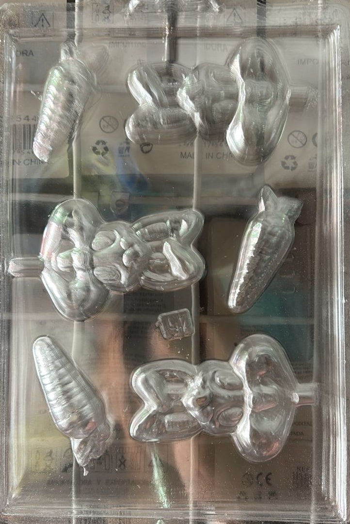 Molde plástico transparente, Conejos y zanahorias de pascua