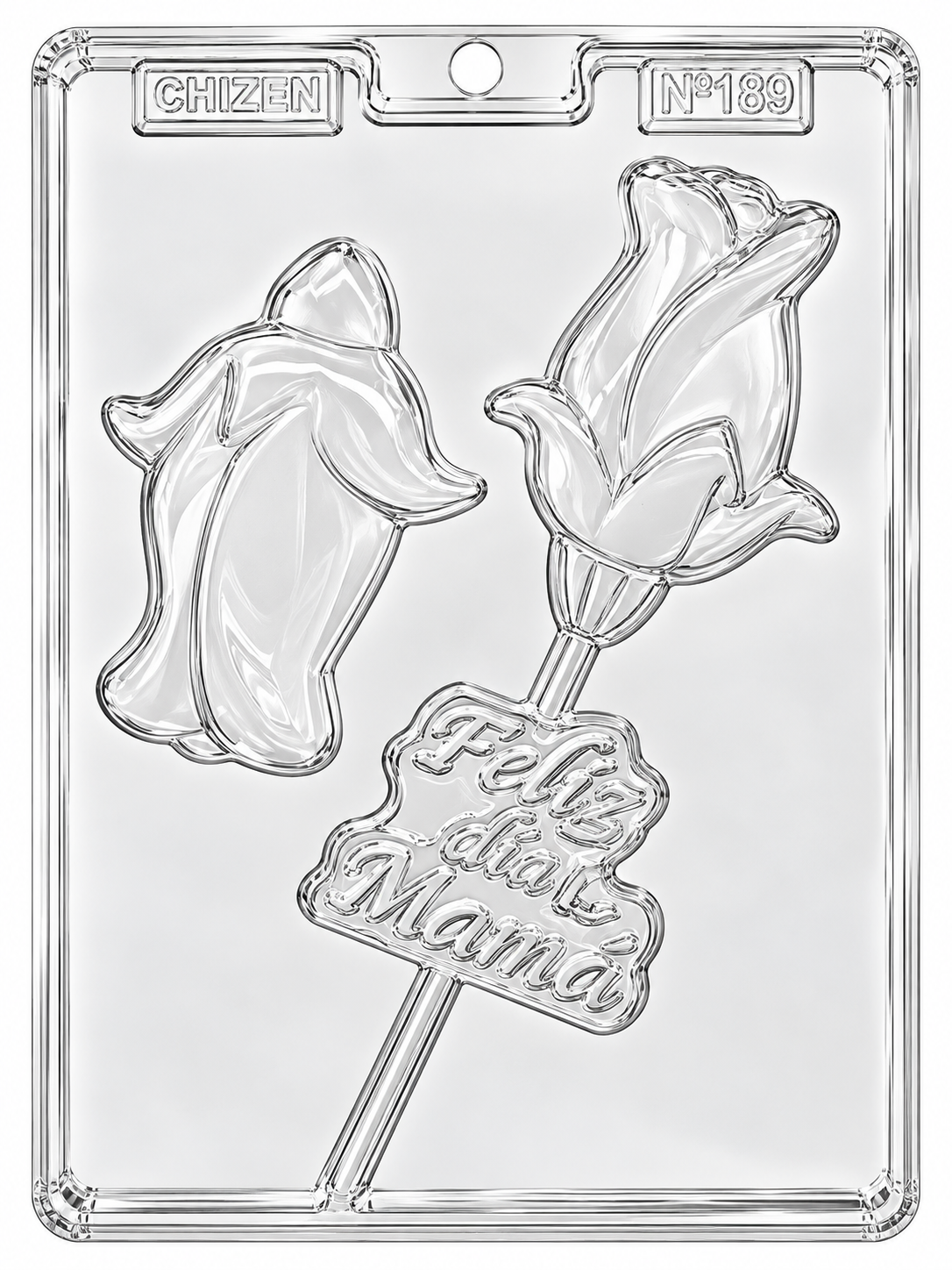 Molde plástico transparente rosa 2 cavidades Feliz Día Mamá 22x7 cm N189