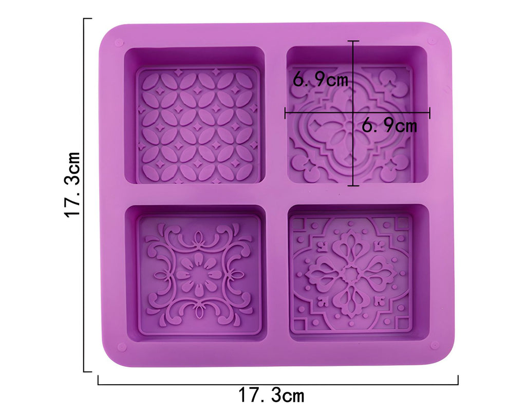 Molde de silicona 4 cavidades dif diseños tipo cerámicas