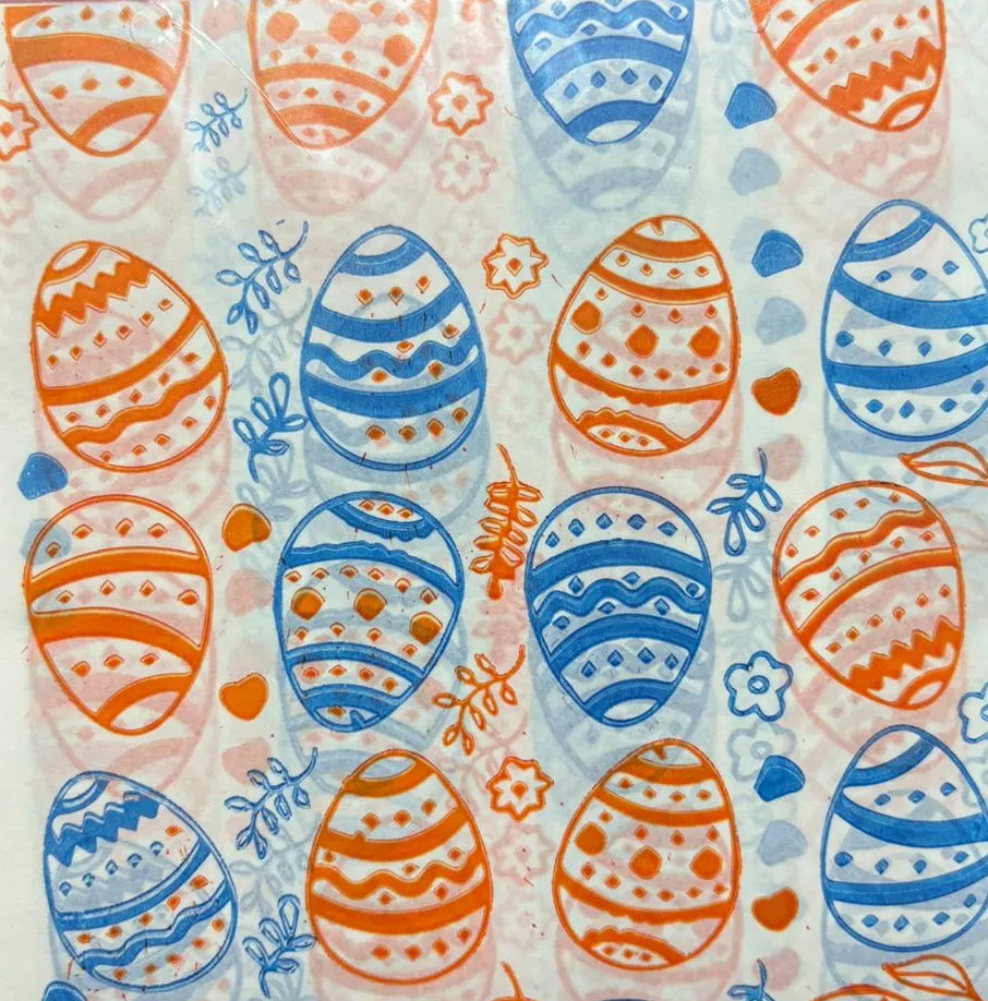 Papel de Alfajor anti grasa huevos de pascua Naranja y azul 14x14 cm, 100 unid