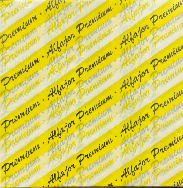 Papel para alfajor, Anti-grasa Amarillo letras 14x14 cm, 100 unidades