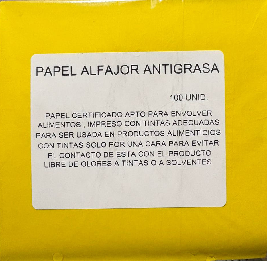Papel para alfajor Anti grasa Amarillo  14x14 cm, 100 unidades