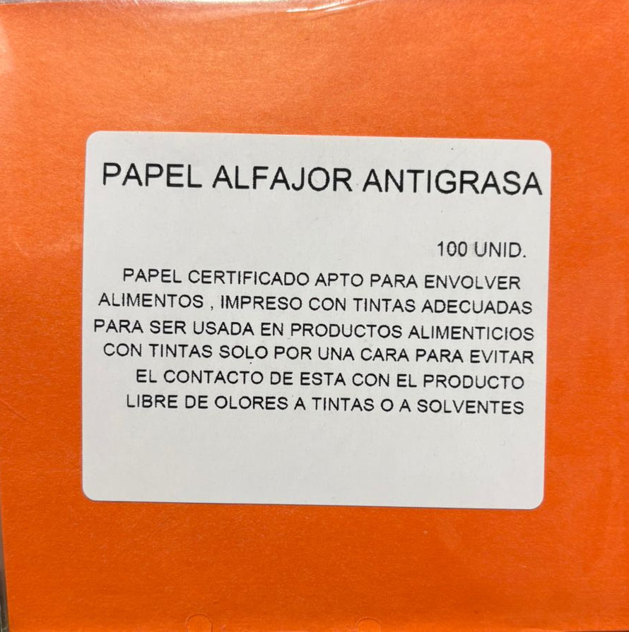 Papel para alfajor Anti grasa Naranjo 14x14 cm, 100 unidades