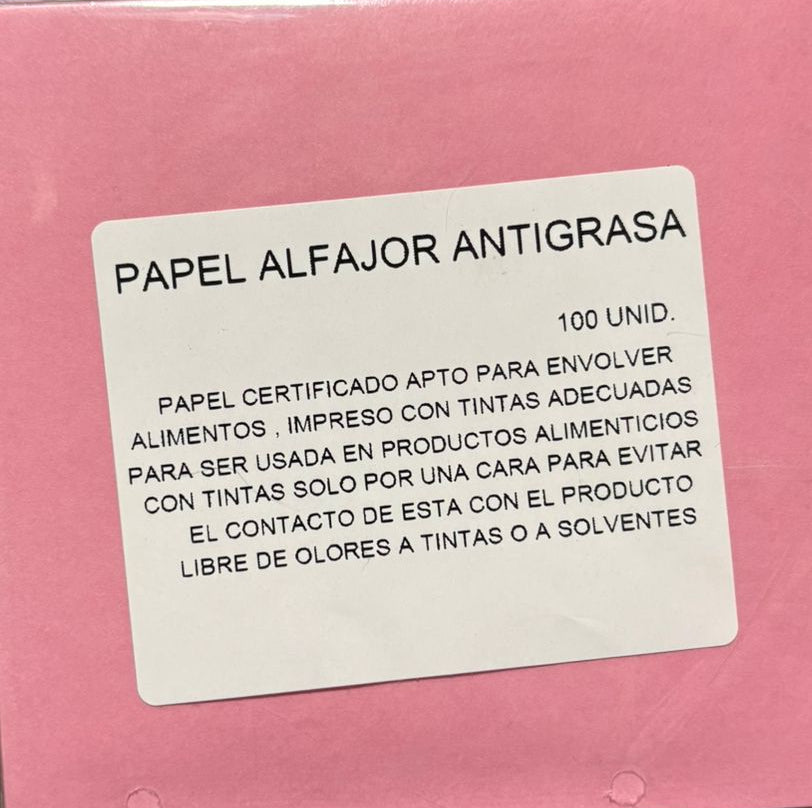 Papel para alfajor Anti grasa Rosado 14x14 cm, 100 unidades