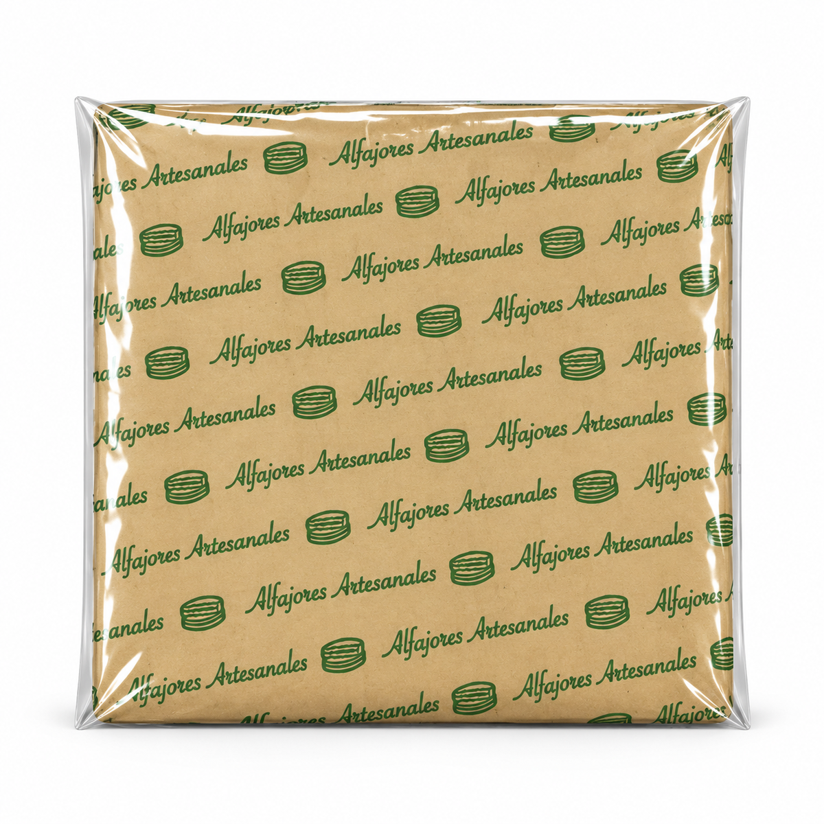 Papel para alfajor, Café letras Verdes 14x14 cm, 100 unidades