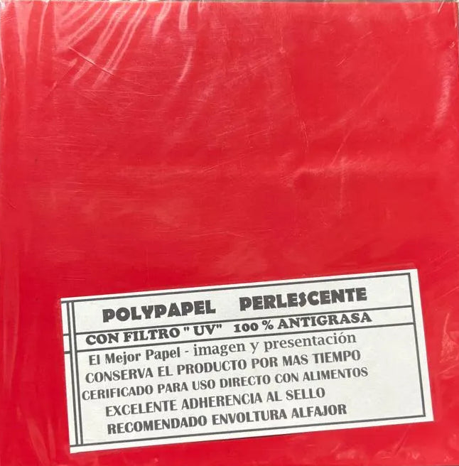 Papel para alfajor, Polypapel Perlescente Rojo 14x14 cm, 100 unidades