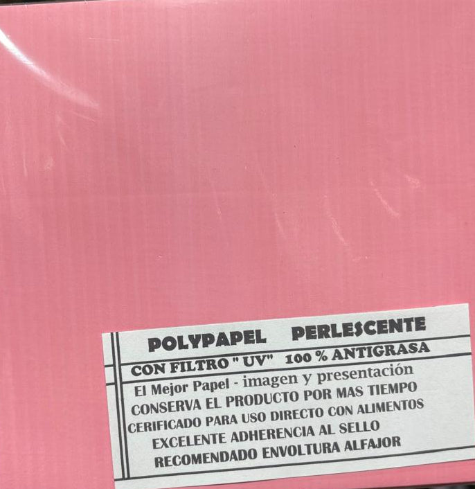 Papel para alfajor, Polypapel Perlescente Rosado 14x14 cm ,100 unidades