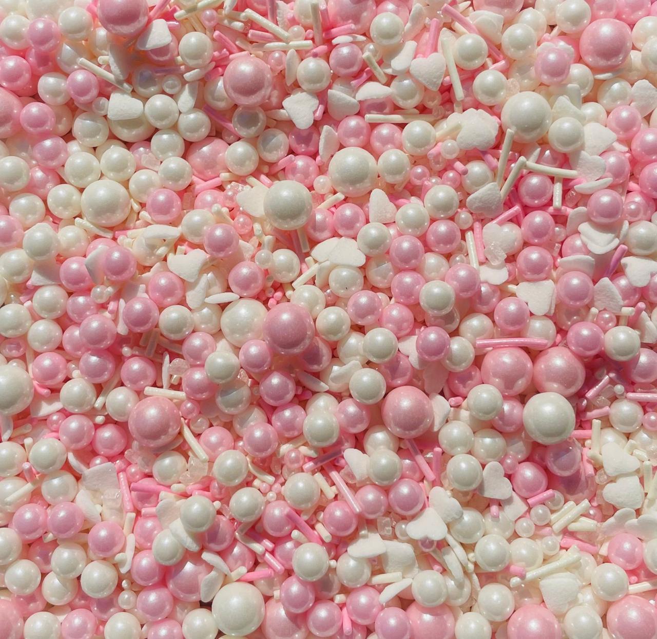 Sprinkles Perlas, Palitos y corazones mix 1 rosado y blanco 100 g