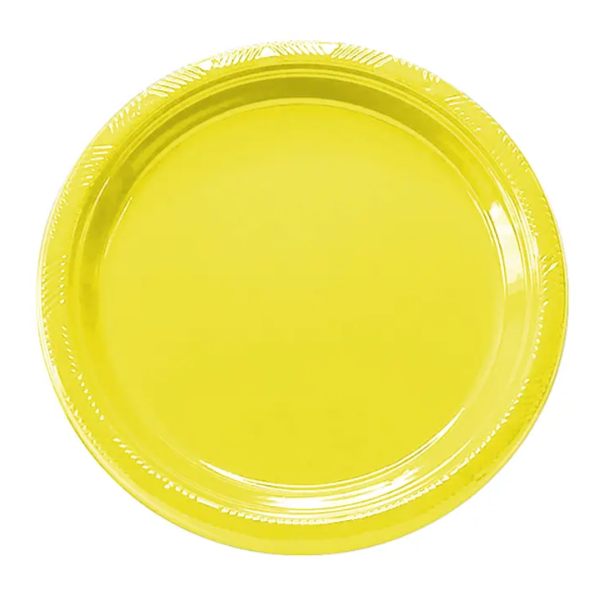 Platos plásticos redondos 18cm amarillo 10 un