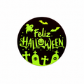 Sticker feliz Halloween rojo y verde tornasol metalizado 100un