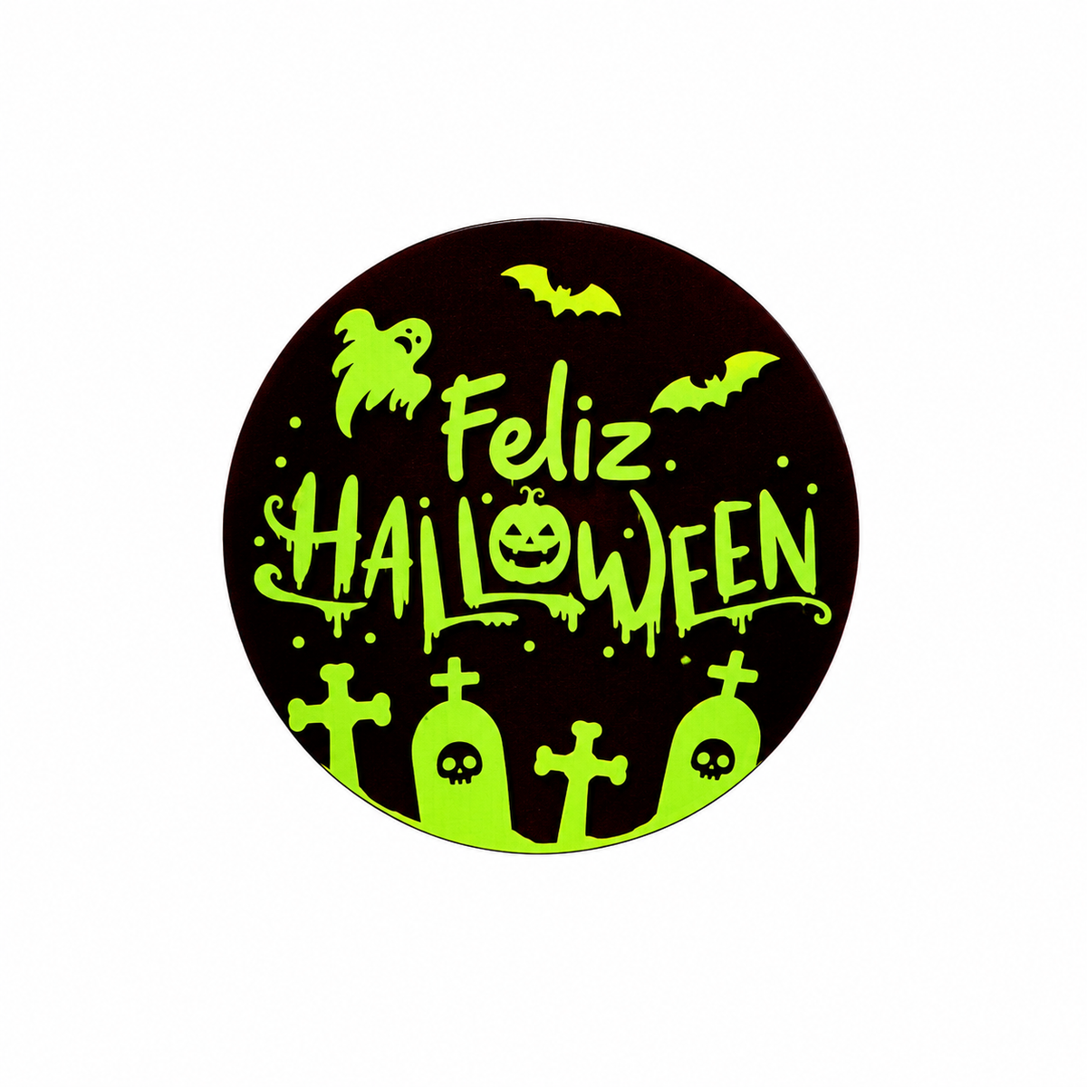 Sticker feliz Halloween rojo y verde tornasol metalizado 100un