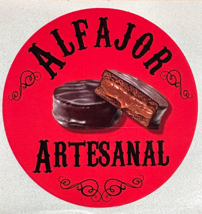 Stickers Alfajor artesanal rojo 100 un surtidos 4x4 cm