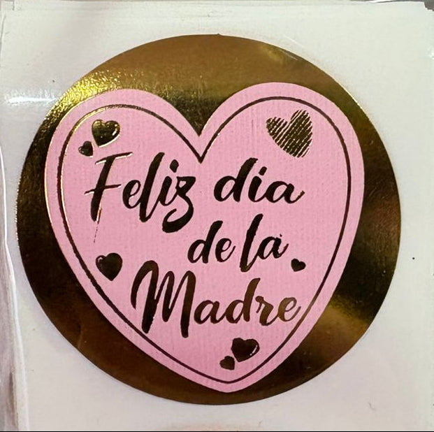 Stickers Feliz día de la madre dorado y rosado 100 un 4x4 cm