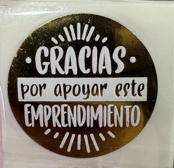 Stickers Gracias por apoyar este emprendimiento dorado 100 un