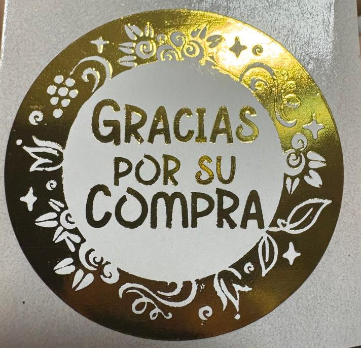 Stickers Gracias por su compra dorado 100 un 4x4 cm