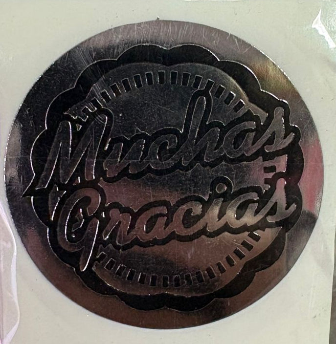Stickers Muchas gracias plateado 100 un 4x4 cm