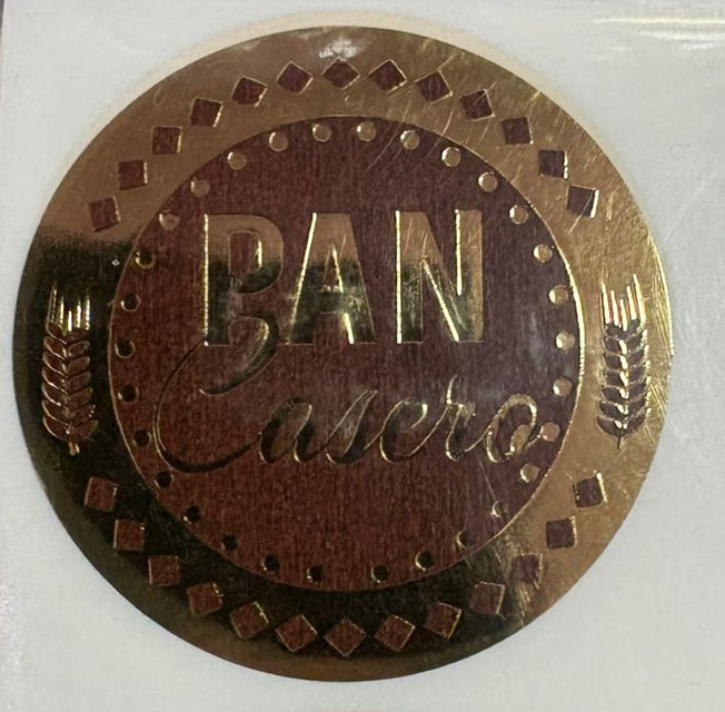 Stickers Pan Casero café y dorado 100 un 4x4 cm