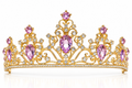Tiara metálica Dorada con gemas morados