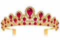 Tiara metálica dorada con gemas fucsias y cristales