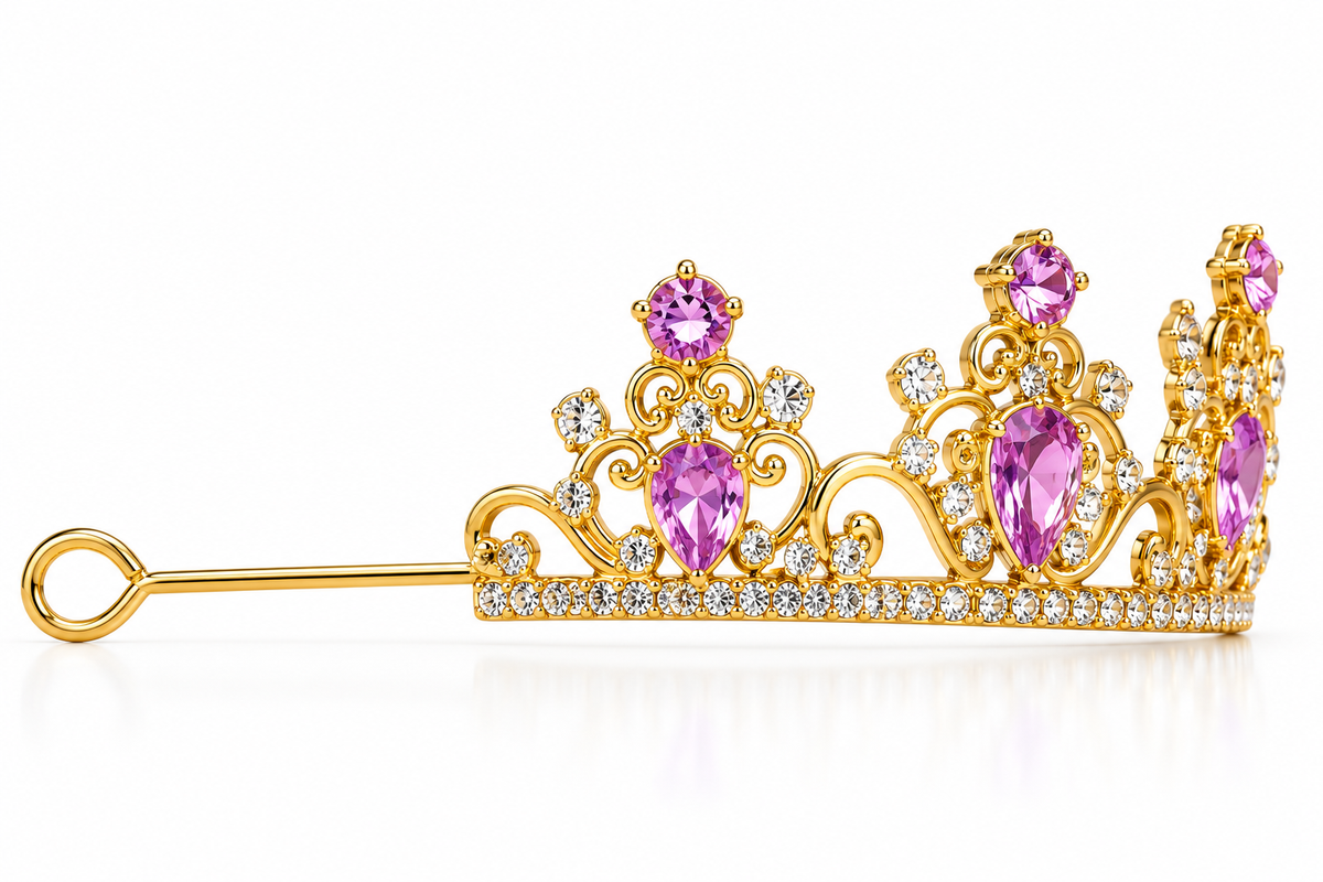 Tiara metálica Dorada con gemas morados