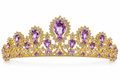 Tiara metálica Dorada con gemas moradas y plateados