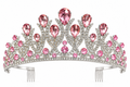 Tiara metálica plateada con gemas rosas