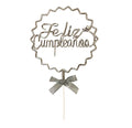 Topper para torta plateado feliz cumpleaños