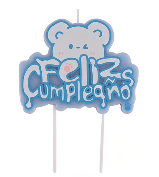 Vela feliz cumpleaños bebe oso celeste