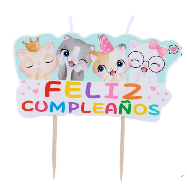 Vela feliz cumpleaños de gatitos 7.2x8.5cm