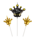 Velas corona feliz cumpleaños negro-dorado 3pcs