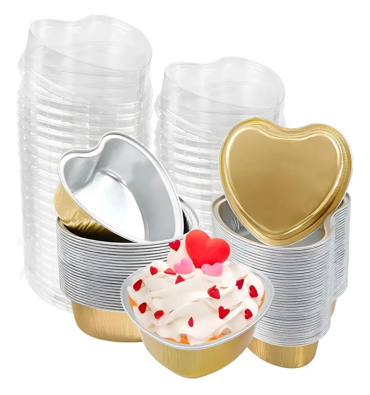 Set Pocillo desechable aluminio corazón 3 pcs