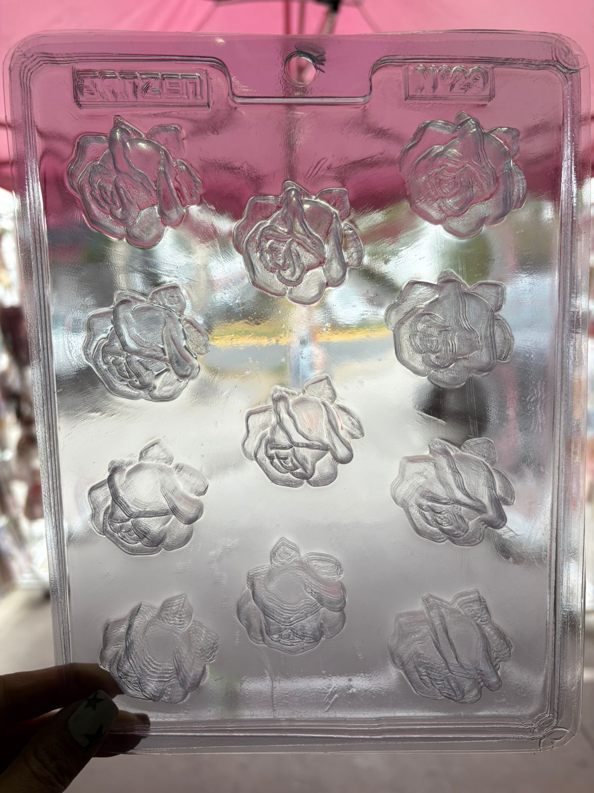 Molde plástico transparente rosa 11 cavidades 4x4 cm N29