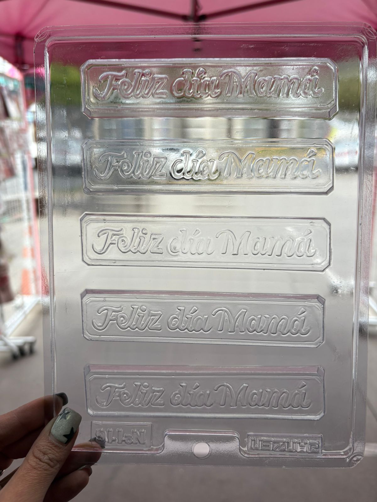 Molde plástico transparente placa Feliz Día Mamá 5 cavidades 13.5x3 N116