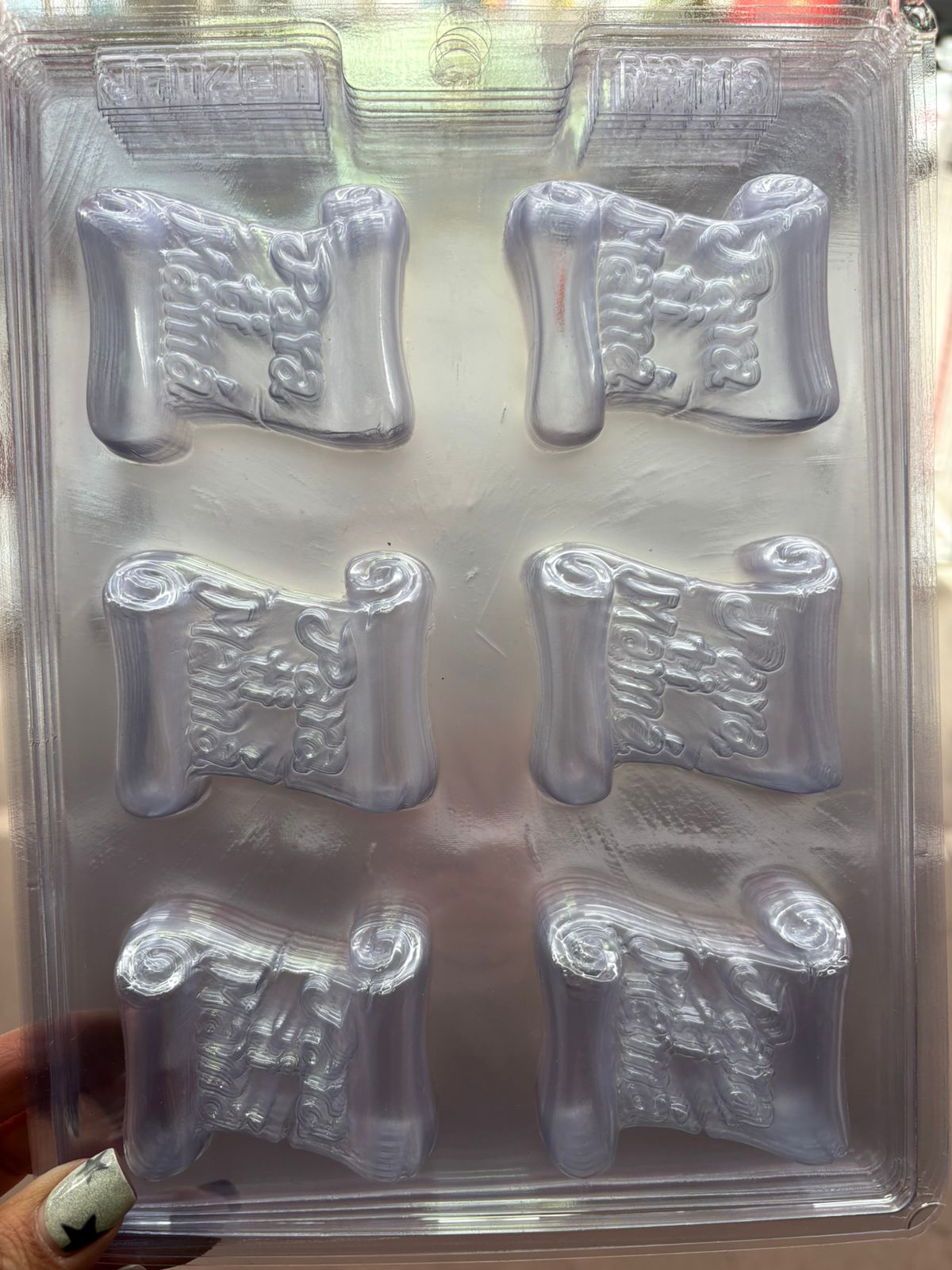 Molde plástico transparente pergamino 6 cavidades Para ti Mamá 6x5 cm