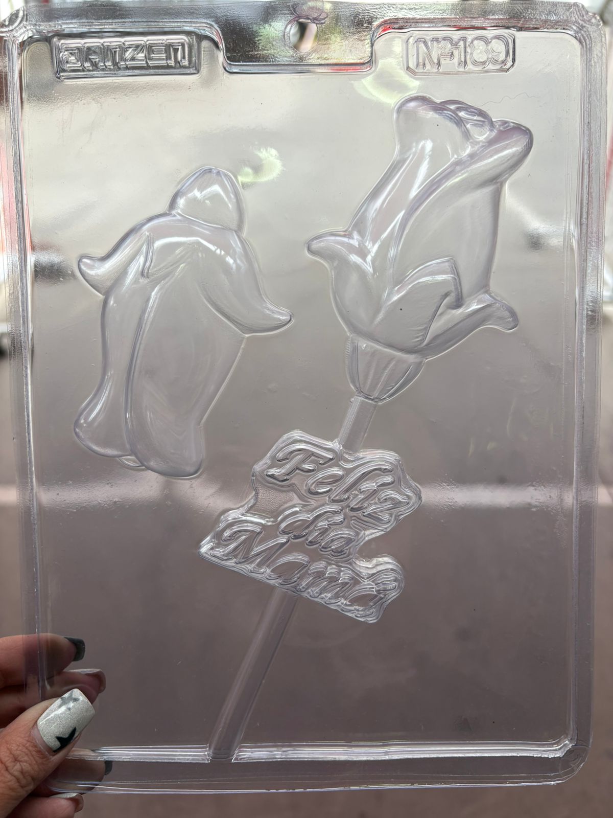 Molde plástico transparente rosa 2 cavidades Feliz Día Mamá 22x7 cm N189