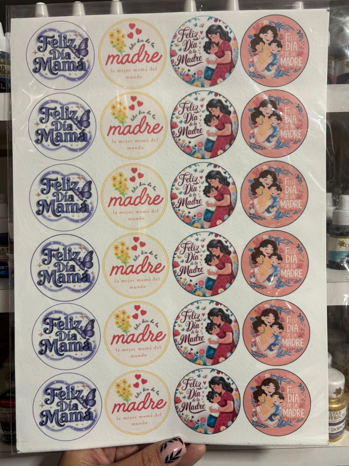Láminas de azúcar día de la madre para alfajor 24 círculos de 4.5 cm