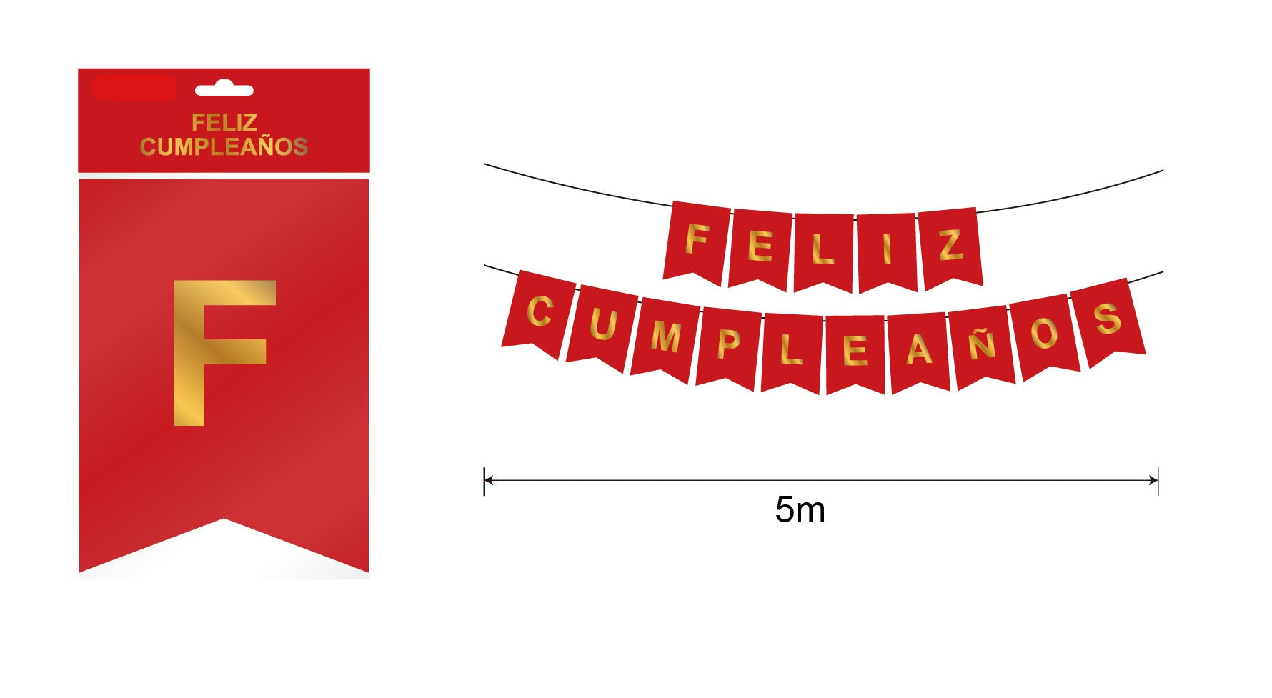 Banderín Feliz cumpleaños rojo 5mts