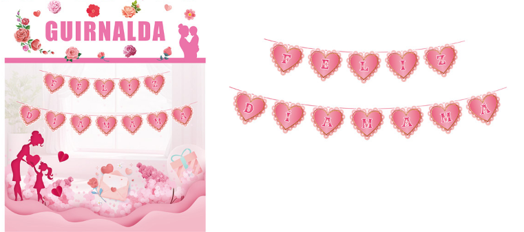 Guirnalda de corazón Feliz Día Mamá rosado 12pcs