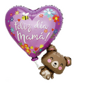 Globo metálico Feliz Día Mamá corazón con osito 50.5*74cm