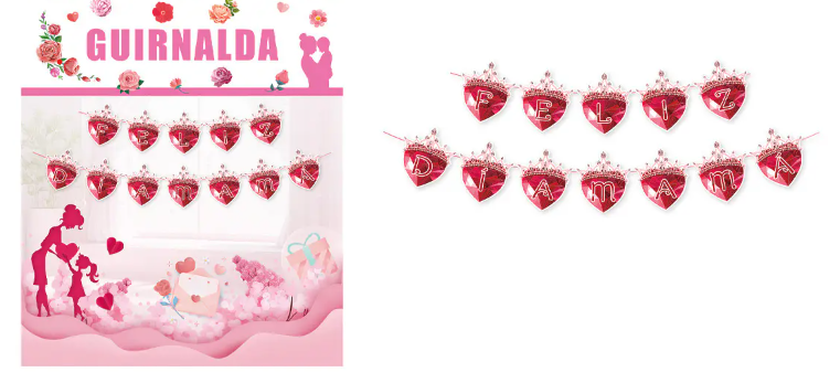 Guirnalda de corazón Feliz Día Mamá rojo 12pcs